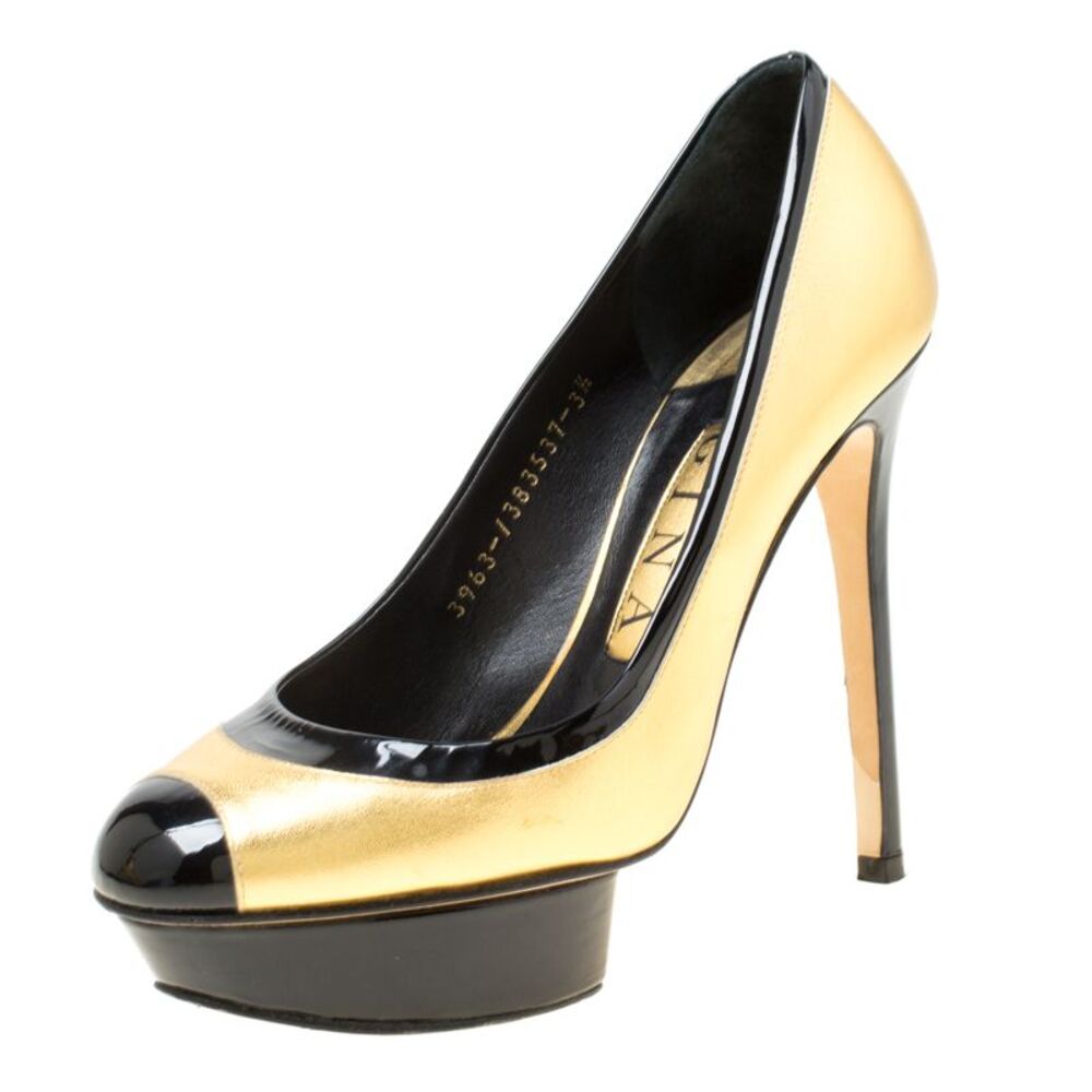 Gina Two Tone Leather Tori Pumps Size 36.5